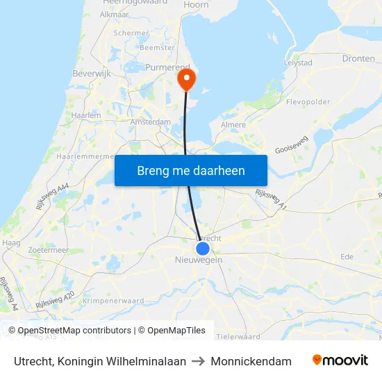 Utrecht, Koningin Wilhelminalaan to Monnickendam map