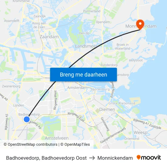 Badhoevedorp, Badhoevedorp Oost to Monnickendam map