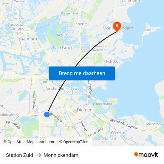 Station Zuid to Monnickendam map