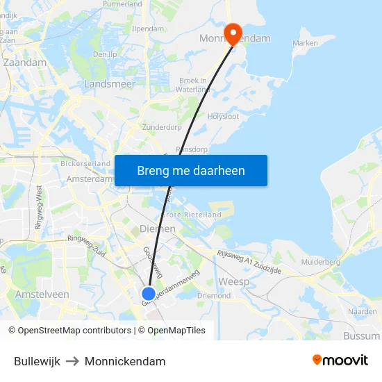 Bullewijk to Monnickendam map