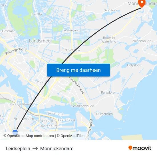Leidseplein to Monnickendam map