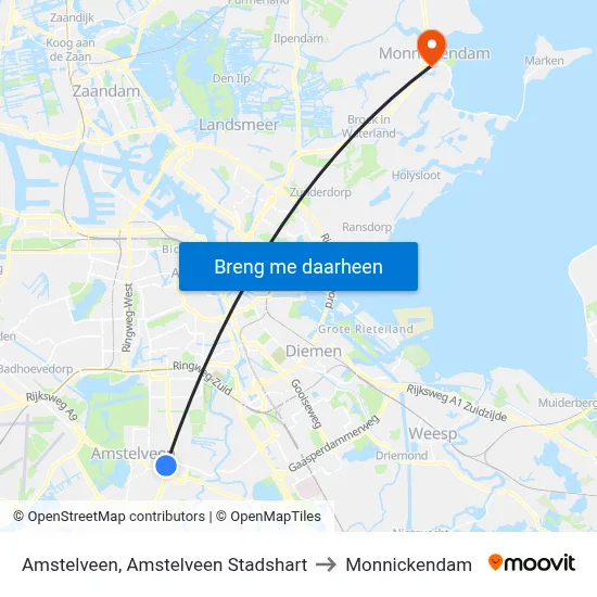 Amstelveen, Amstelveen Stadshart to Monnickendam map