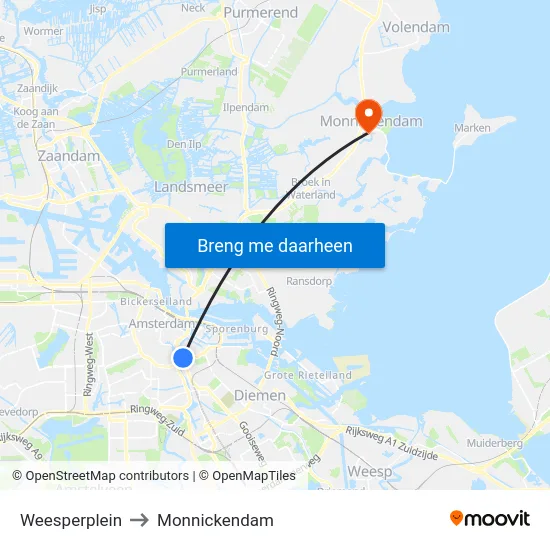 Weesperplein to Monnickendam map