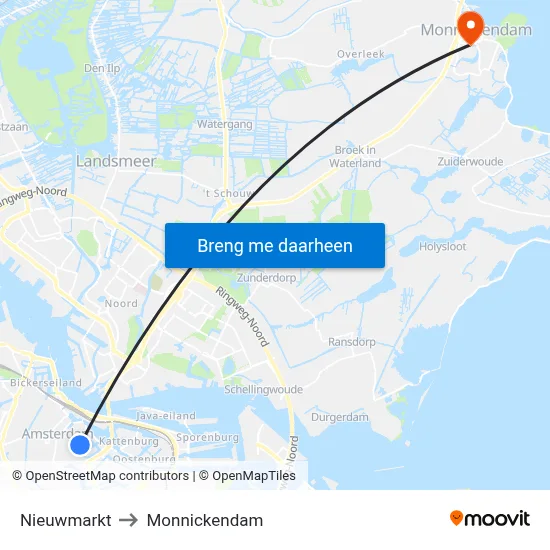 Nieuwmarkt to Monnickendam map