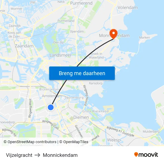 Vijzelgracht to Monnickendam map