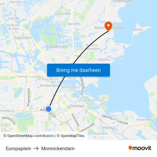 Europaplein to Monnickendam map