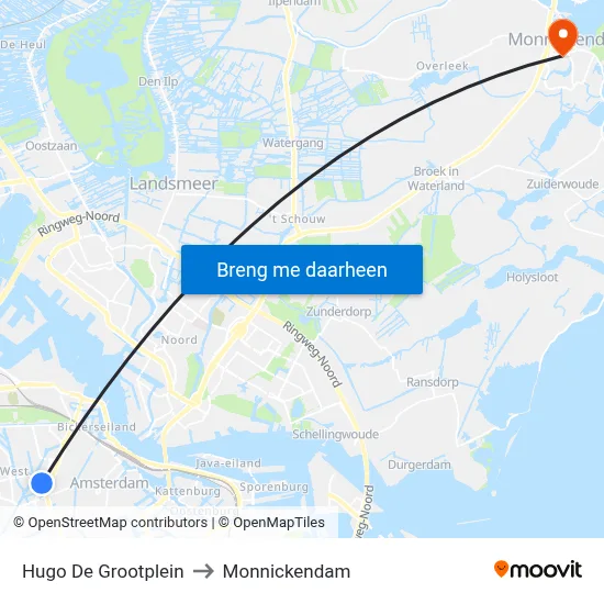 Hugo De Grootplein to Monnickendam map