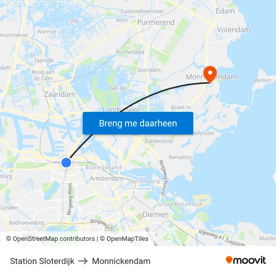 Station Sloterdijk to Monnickendam map