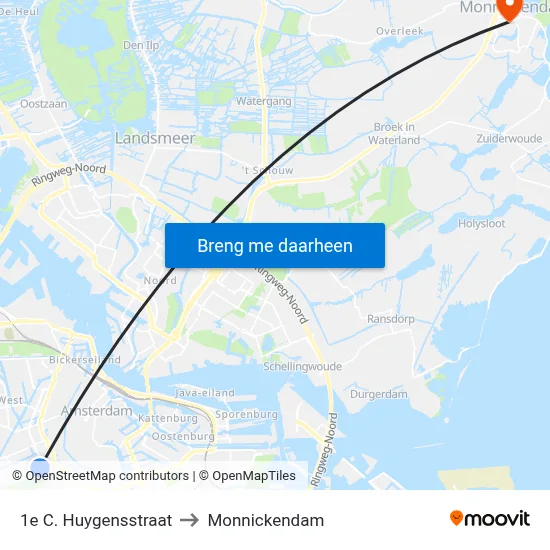 1e C. Huygensstraat to Monnickendam map