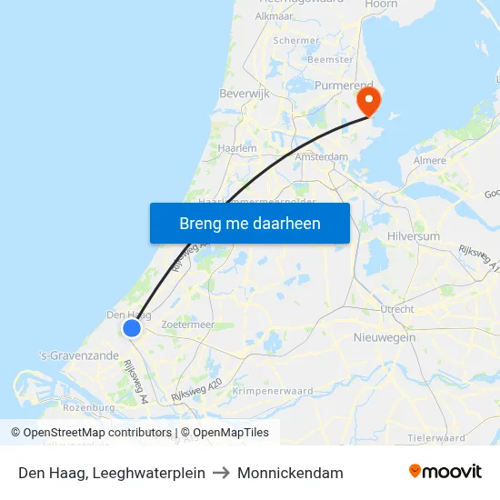 Den Haag, Leeghwaterplein to Monnickendam map