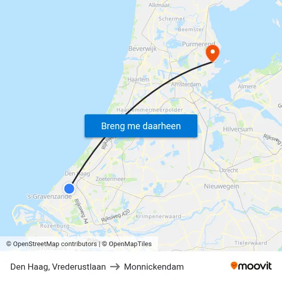 Den Haag, Vrederustlaan to Monnickendam map