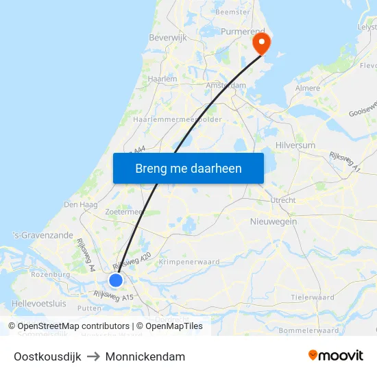 Oostkousdijk to Monnickendam map