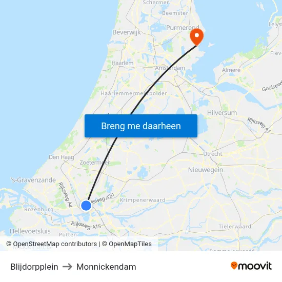 Blijdorpplein to Monnickendam map