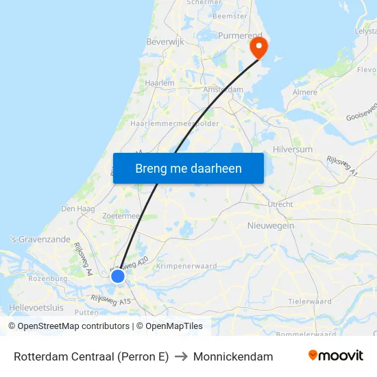 Rotterdam Centraal (Perron E) to Monnickendam map