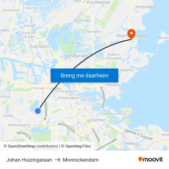 Johan Huizingalaan to Monnickendam map