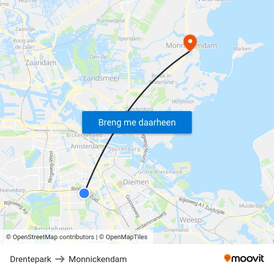 Drentepark to Monnickendam map