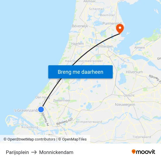 Parijsplein to Monnickendam map