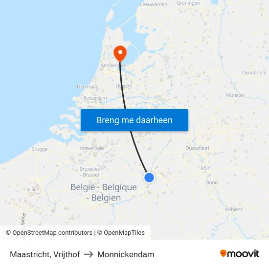 Maastricht, Vrijthof to Monnickendam map