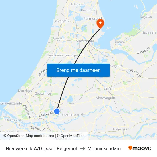 Nieuwerkerk A/D Ijssel, Reigerhof to Monnickendam map