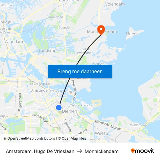 Amsterdam, Hugo De Vrieslaan to Monnickendam map