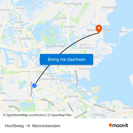 Hoofdweg to Monnickendam map