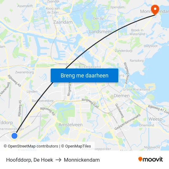 Hoofddorp, De Hoek to Monnickendam map