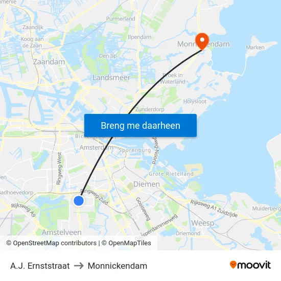 A.J. Ernststraat to Monnickendam map