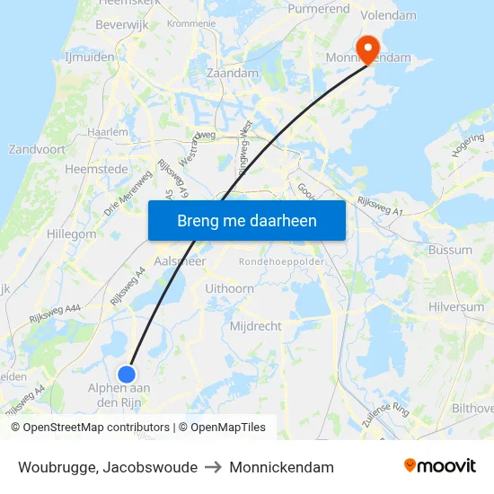 Woubrugge, Jacobswoude to Monnickendam map