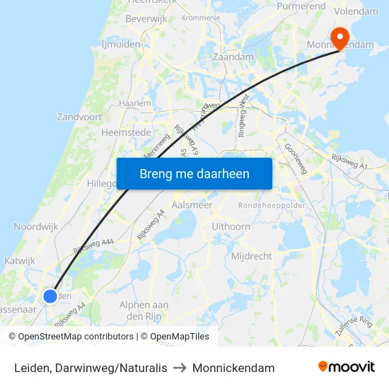 Leiden, Darwinweg/Naturalis to Monnickendam map