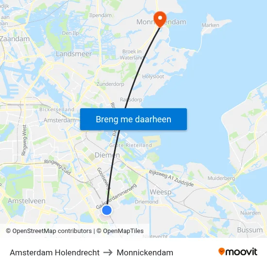 Amsterdam Holendrecht to Monnickendam map