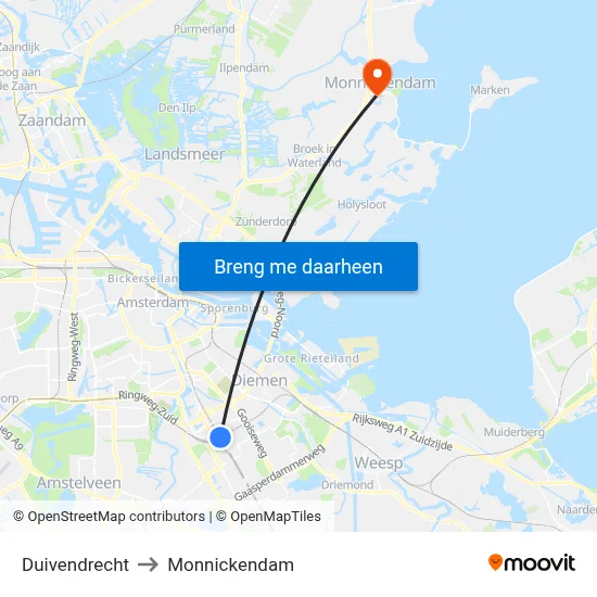 Duivendrecht to Monnickendam map