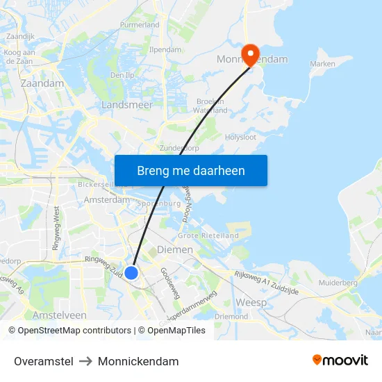 Overamstel to Monnickendam map