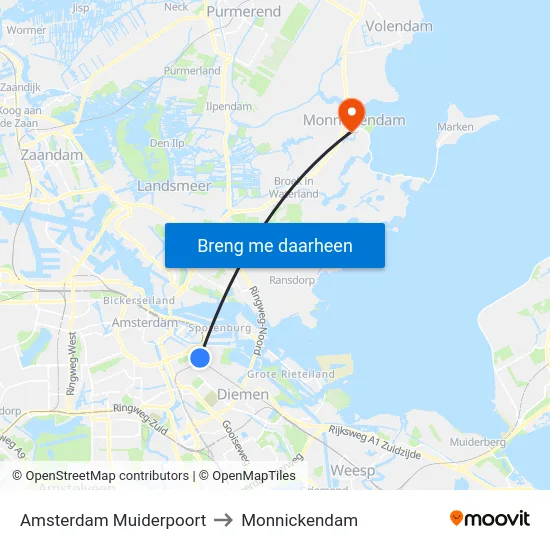 Amsterdam Muiderpoort to Monnickendam map