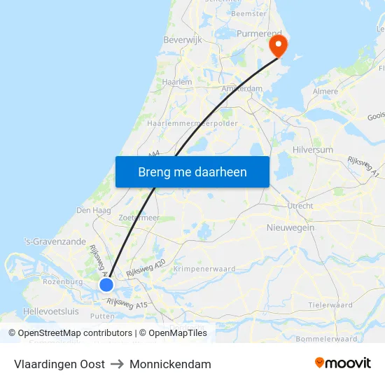 Vlaardingen Oost to Monnickendam map