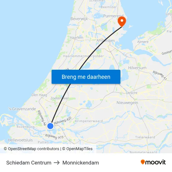 Schiedam Centrum to Monnickendam map