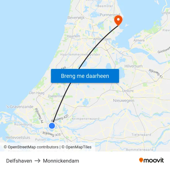 Delfshaven to Monnickendam map
