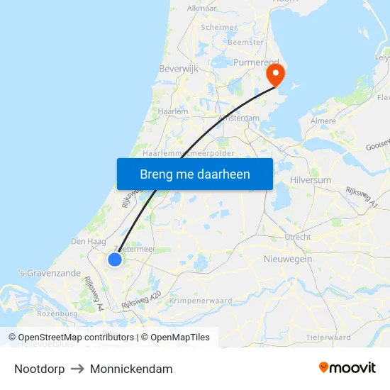 Nootdorp to Monnickendam map