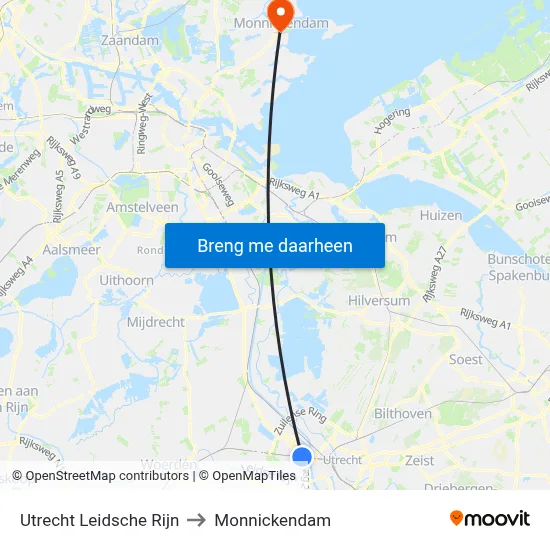 Utrecht Leidsche Rijn to Monnickendam map