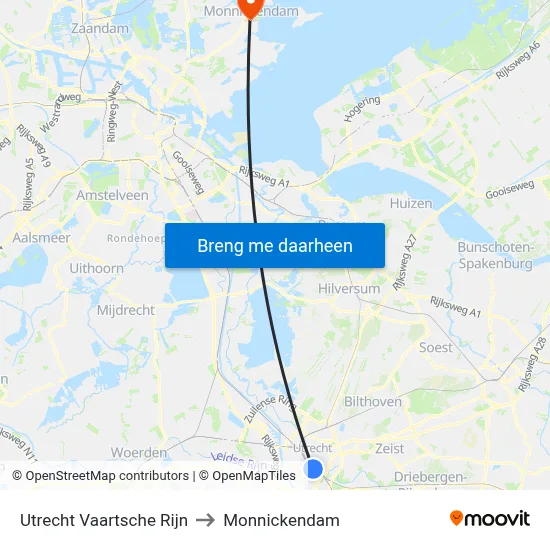 Utrecht Vaartsche Rijn to Monnickendam map