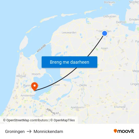 Groningen to Monnickendam map