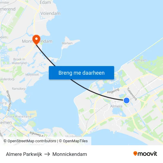 Almere Parkwijk to Monnickendam map