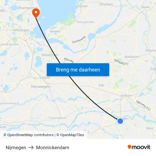 Nijmegen to Monnickendam map