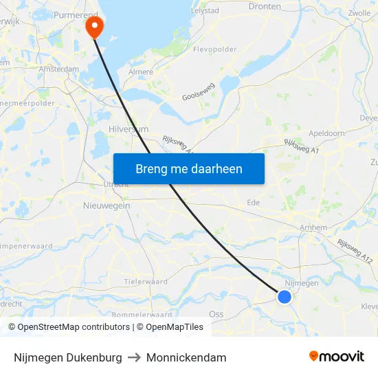 Nijmegen Dukenburg to Monnickendam map