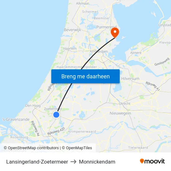 Lansingerland-Zoetermeer to Monnickendam map