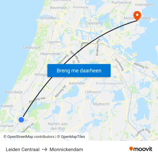 Leiden Centraal to Monnickendam map