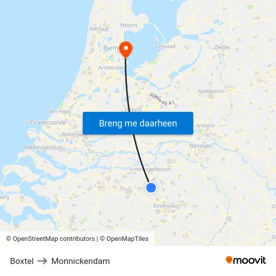 Boxtel to Monnickendam map