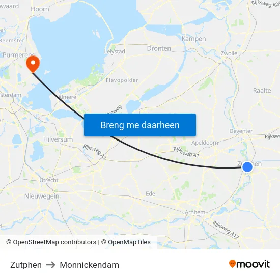 Zutphen to Monnickendam map