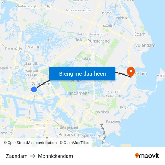 Zaandam to Monnickendam map