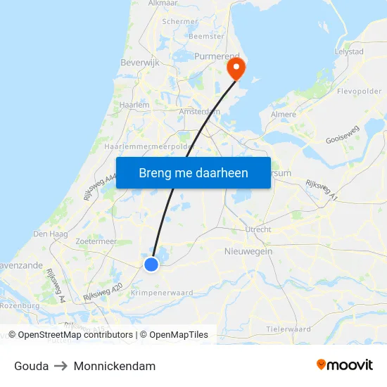 Gouda to Monnickendam map