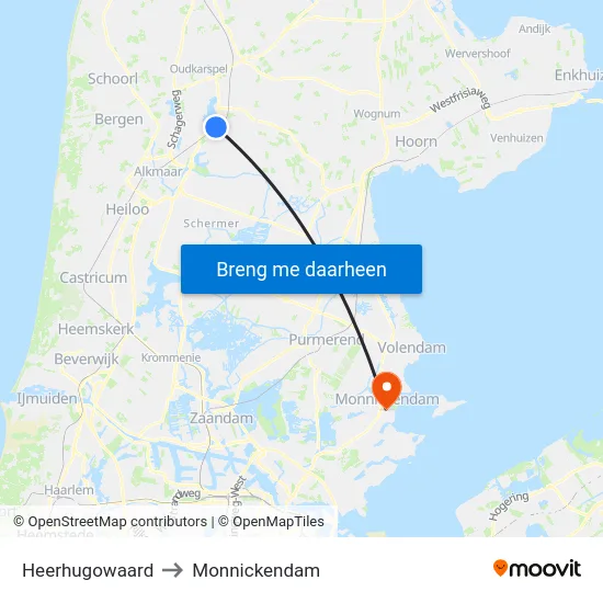 Heerhugowaard to Monnickendam map